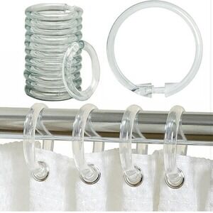12 Pc Clear Plastic Curtain Rings Round Shower Hooks Rod Bathroom Shades Drapes